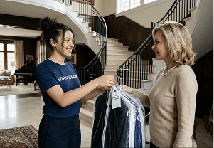 Errand helper handing documents